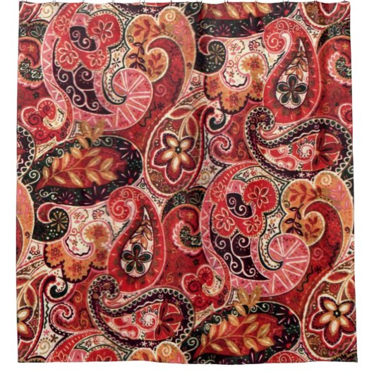 Rode, roze en zwarte  Paisley Floral Douchegordijn (Voorkant)