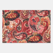 Rode, roze en zwarte  Paisley Floral Inpakpapier Vel (Voorkant 3)