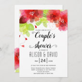 Rode, roze etherbloemen trouwparen douchen kaart (Voorkant / Achterkant)