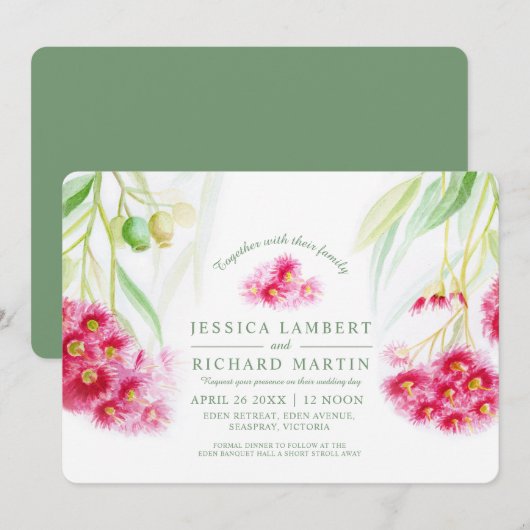 Rode roze eucalyptusnoot waterverf kaart (Voorkant / Achterkant)