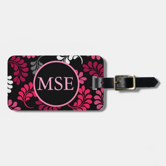 Rode roze Floral Monogram Bagagelabel (Voorkant horizontaal)