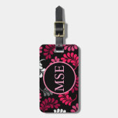 Rode roze Floral Monogram Bagagelabel (Voorkant verticaal)