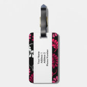 Rode roze Floral Monogram Bagagelabel (Achterkant verticaal)