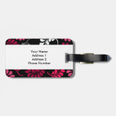 Rode roze Floral Monogram Bagagelabel (Achterkant horizontaal)