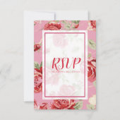 Rode roze florale afdruk bespaart de datum RSVP kaartje (Voorkant)