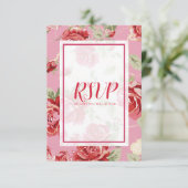 Rode roze florale afdruk bespaart de datum RSVP kaartje (Staand voorkant)