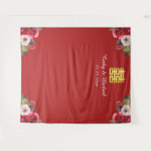 Rode roze florale chinese trouwfoto achtergrond wandkleed (Voorkant (horizontaal))