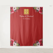 Rode roze florale chinese trouwfoto achtergrond wandkleed (Voorkant)