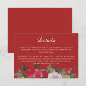 Rode roze florale moderne chinese trouwgegevens informatiekaartje (Voorkant / Achterkant)