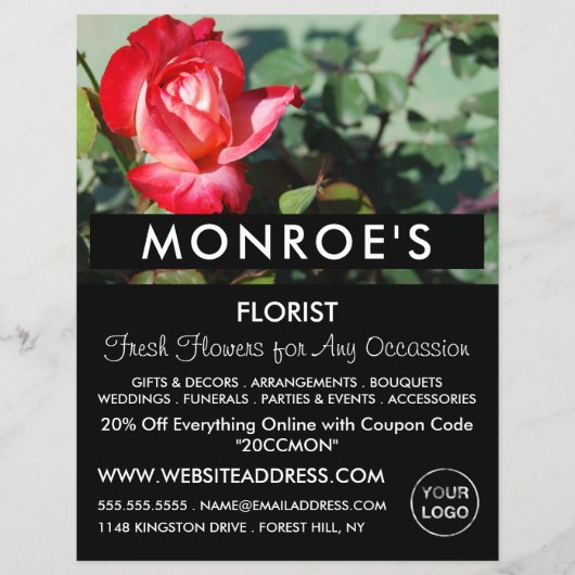 Rode roze, Florist, bloemenbakkerij Adverteren Flyer (Voorkant)