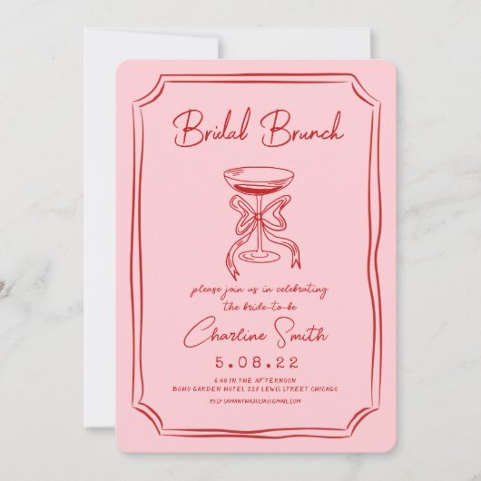 Rode Roze Funky Handwriting Bruids Brunch Kaart (Voorkant)