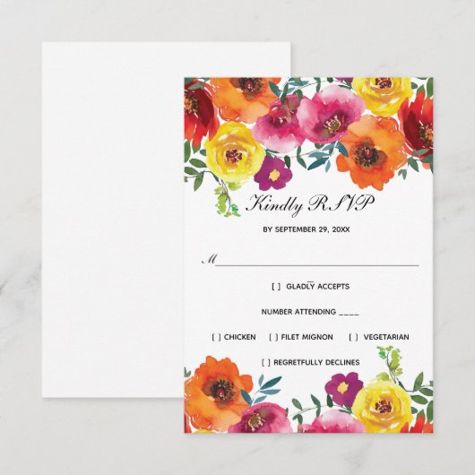 Rode roze geelbloem formele legante bruiloft RSVP Kaartje (Voorkant / Achterkant)