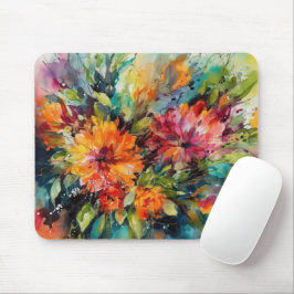 RODE ROZE GELE GROENE ABSTRACTE WATERVERF BLOEMEN MUISMAT