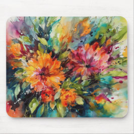 RODE ROZE GELE GROENE ABSTRACTE WATERVERF BLOEMEN MUISMAT