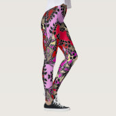 Rode Roze Gele Zwarte Bladeren Abstract Leggings (Rechts)