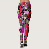 Rode Roze Gele Zwarte Bladeren Abstract Leggings (Achterkant)
