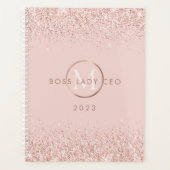 Rode Roze Glitter Baas Dame Directeur Monogram 202 Planner (Voorkant)