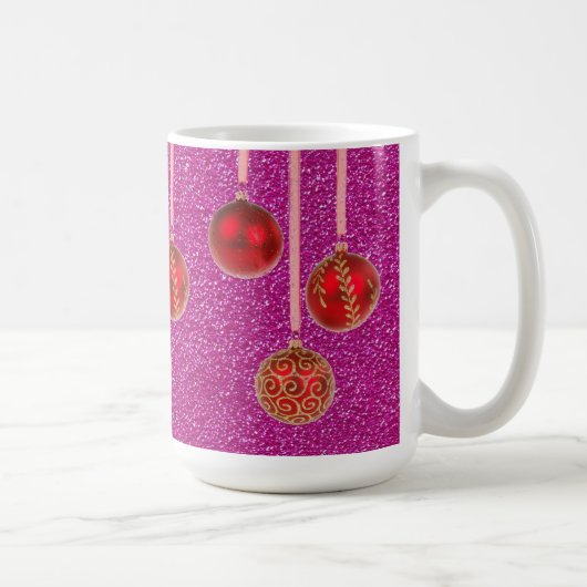 Rode Roze Glitter Kerstmis Ballen Mok (Rechts)