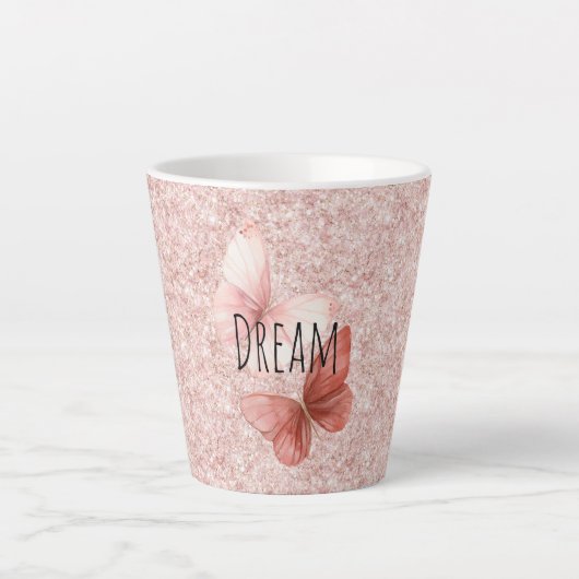 Rode Roze Glitter Vlinders Latte Mok (Voorkant)