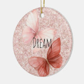 Rode Roze Glitterende Vlinders Kerstmis Keramisch Ornament (Links)