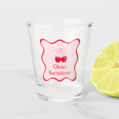 Rode Roze Golvende Boog Kers Op De Top Bachelorett Shot Glas (Voorkant)