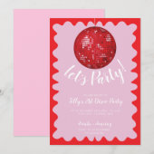 Rode roze golvende disco bal verjaardagsfeestje kaart (Voorkant / Achterkant)