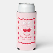 Rode Roze Golvende Kers Op Een Strik Verlovingsfee Seltzer Blikjeskoeler (Seltzer Voorkant)