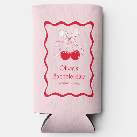 Rode Roze Golvende Kers Op Een Strik Verlovingsfee Seltzer Blikjeskoeler (Voorkant)