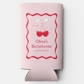 Rode Roze Golvende Kers Op Een Strik Vrijgezellenf Seltzer Blikjeskoeler (Achterkant)