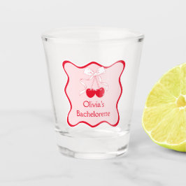 Rode Roze Golvende Strik Kers Op Top Bachelorette Shot Glas