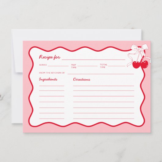 Rode Roze Golvende Strik Kersen Bruiloftsfeest Rec Kaart (Voorkant)