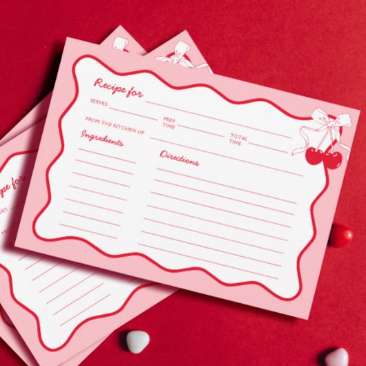 Rode Roze Golvende Strik Kersen Bruiloftsfeest Rec Kaart