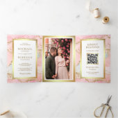 Rode Roze Gouden Folie Agate Marmer QR Code Bruilo Drieluik Uitnodiging (Binnen)
