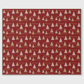 Rode Roze Gouden Glitter Glans Kerstbomen Cadeaupapier (Vlak)