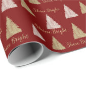 Rode Roze Gouden Glitter Glans Kerstbomen Cadeaupapier (Rol Hoek)