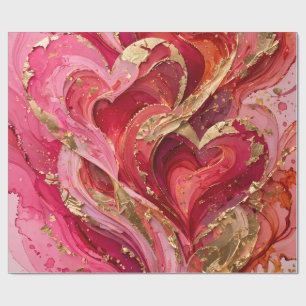 Rode & Roze Gouden Hart Wervelend Inpakpapier