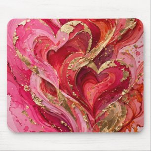 Rode & Roze Gouden Wervelend Abstract Muismat