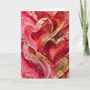 Rode & Roze Gouden Wervelende Hart Wenskaart Kaart