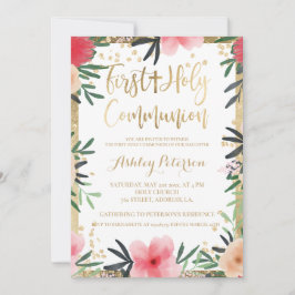 Rode roze goudgrens Eerste Heilige Communie Kaart