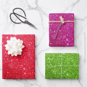 Rode Roze Groen Glitter Inpakpapier - Cadeaupapier