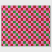 Rode Roze Groene Geruite Patroon Ontwerp Cadeaupapier (Vlak)