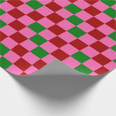 Rode Roze Groene Geruite Patroon Ontwerp Cadeaupapier (Hoek)