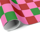 Rode Roze Groene Geruite Patroon Ontwerp Cadeaupapier (Rol Hoek)
