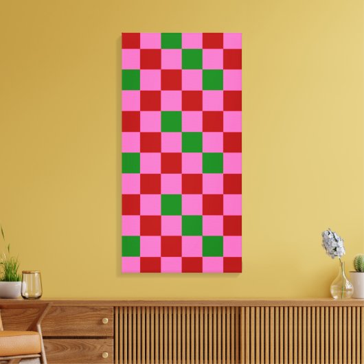 Rode Roze Groene Geruite Patroon Ontwerp  Canvas Afdruk (Insitu (Woonkamer))