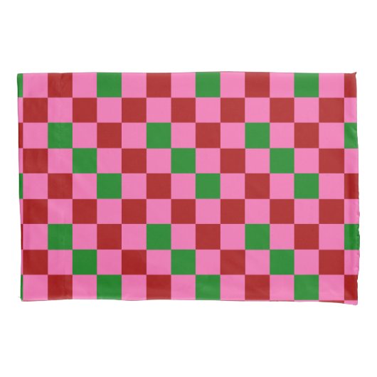 Rode Roze Groene Geruite Patroon Ontwerp  Kussensloop (Voorkant)