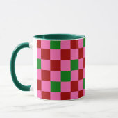 Rode Roze Groene Geruite Patroon Ontwerp Mok (Links)