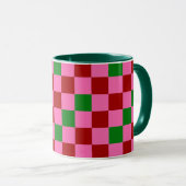 Rode Roze Groene Geruite Patroon Ontwerp Mok (Voorkant rechts)
