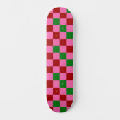 Rode Roze Groene Geruite Patroon Ontwerp  Persoonlijk Skateboard (Voorkant)
