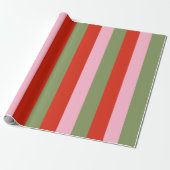 Rode Roze Groene Strepen Cadeaupapier (Uitgerold)