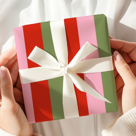 Rode Roze Groene Strepen Cadeaupapier